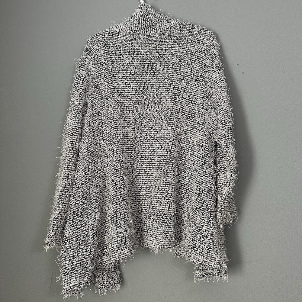 Ruby Rd Eyelash Cardigan Sweater XL Black White Marled Open Front Cozy Fluffy - Picture 2 of 3